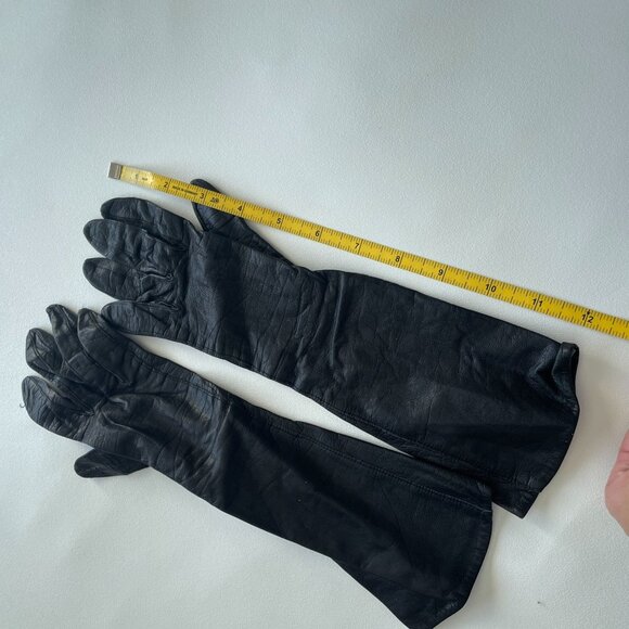 Vintage Black Leather Opera Gloves 12" Long With Minor Wear - Picture 5 of 5